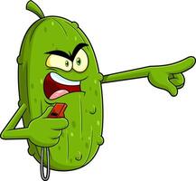 Angry Pickle Character Blowing Whistle And Pointing Finger vector