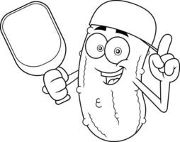 Cartoon Pickle Character With Paddle Wearing Cap And Smiling vector