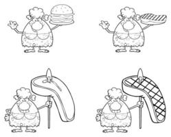Funny Caveman Character With Giant Steak And Classic Hamburger vector