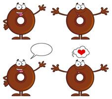 Cartoon Chocolate Donut Characters With Speech And Thought Bubbles In Fun Poses vector