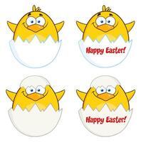 Cute Baby Chick Collection Hatching From Easter Eggs With Text Elements vector