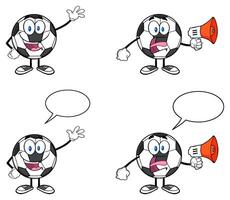 Cartoon Soccer Ball Characters With Megaphones And Empty Speech Bubbles vector