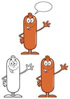 Color And Outline Sausage Collection With Hand Gestures And Text Space vector