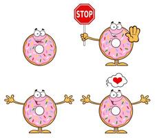 Cartoon Doughnut Characters With STOP Gesture And Affectionate Thoughts vector