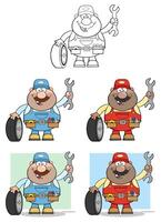 Cartoon Mechanic Character Collection With Tire And Outline Option vector