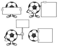 Funny Football Ball Mascots With Empty Message Signs And Pointing Hands vector