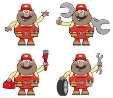 Auto Worker Character Collection With Big Tools And Garage Style vector