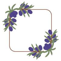 Elegant Botanical Square Frame with Purple Berries and Green Leaves in a Hand-Drawn Decorative vector