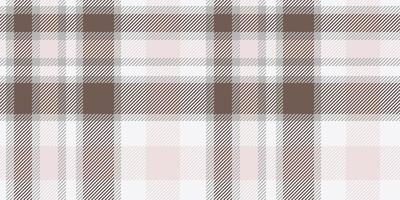 Seamless brown, white, and soft pink tartan plaid pattern with diagonal stripes. Geometric checkered design for fabric, wallpaper, or digital backgrounds. repeatable textile texture. vector