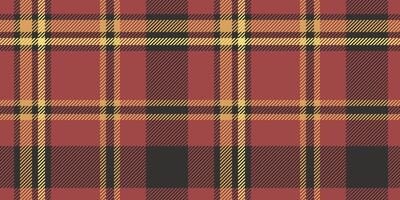 Seamless red, yellow, and black tartan plaid pattern with bold diagonal stripes. Geometric checkered design for fabric, wallpaper, or digital backgrounds. repeatable textile texture vector