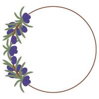 Minimalist Circular Frame with Purple Berries and Green Leaves in a Hand-Drawn Botanical Design vector