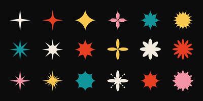 Brutalism shapes of blinks, stars and flower, set of retro stickers and geometric design elements. abstract art, vintage figures and flat decorations. vector