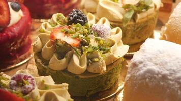 Delicious dessert showcase at a bakery in springtime video