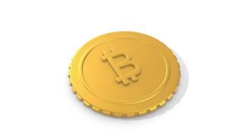 Crypto Coin on a White Floor. Golden Textured Bitcoin 3D Animation. 4K video