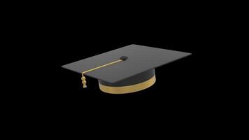 Graduation Cap Rotating on a Transparent Background. Seamless Loop. 4K video