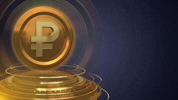 HIGH-END RUBLE ANIMATION OF GLOWING 3D RUBLE IN ENDLESS SPIN AGAINST DARK BACKDROP - TAILORED FOR WEALTH MANAGEMENT AND STOCK MARKET VISUALS video