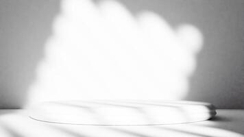 3d rendering of empty white podium background with abstract shadow for product display video