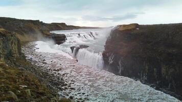 Famous Gullfoss waterfall in the Golden Circle in Iceland slow motion video