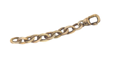 Piece of bronze chain with clasp, carabiner. Bronze, aged gold clothing accessory with latch. Element of mens Bavarian Germany costume Realistic watercolor hand painted object isolated from background png