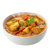 chicken curry in a bowl with vegetables and spices on a transparent background png