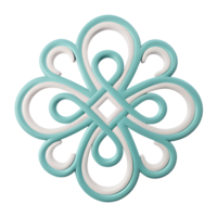 A complex Celtic knot design with intertwined blue and white elements, forming a symmetrical, floral-like pattern on a transparent background png