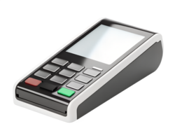 3D render style, credit card payment terminal with chip reader and digital screen, isolated png
