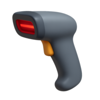 A gray barcode scanner with a red laser and a yellow trigger on a transparent background png