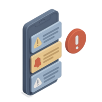 3D isometric app notification system with alerts png