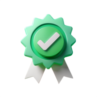 A 3D-style icon of a payment approval badge with ribbon and tick symbol png