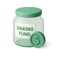 A 3D style icon of a sinking fund jar icon with labeled jar, dollar coin png