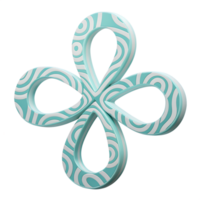 3D icon A light blue clover with white concentric curves pattern, isolated on transparent background png