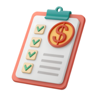 3D icon, A simple icon of a clipboard with a dollar sign on it, representing business finances, financial tracking, and expense management. png
