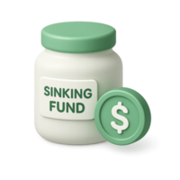 A 3D-style icon of a sinking fund jar icon with labeled jar, dollar coin png