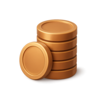 3D A stack of five golden coins, one coin is leaning on the stack, transparent background png