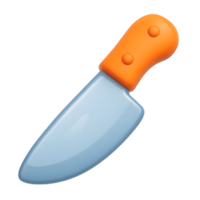 Illustrative 3d knife design depicting culinary kitchen tool with orange handle and shiny blade png