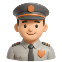 3d rendered cartoon illustration of a friendly smiling police officer in uniform with a badge png