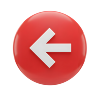 3d rendered red button with white arrow pointing left for direction guidance png