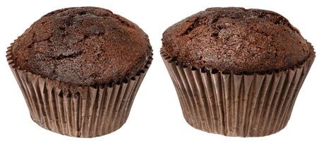 Chocolate muffin in paper form, isolated background photo