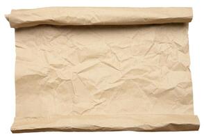Crumpled sheet of brown kraft paper rolled into a roll at the top and bottom photo