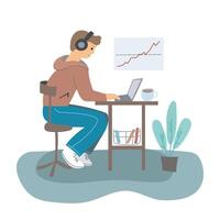 Man working on the laptop vector