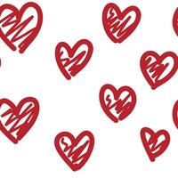 Hearts polka dot seamless pattern hand drawn. Red doodle symbols on white. vector