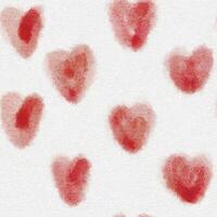 Hearts polka dot seamless pattern hand drawn on fabric texture. Red watercolor doodle symbols on white. vector