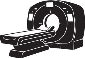 Black and white silhouette illustration of a medical CT scan machine. vector