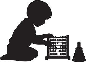 Child playing with abacus and stacking toy education toy silhouette vector