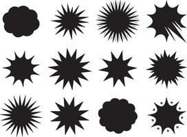 Collection of starburst shapes isolated on white background in black color vector