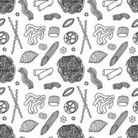 Different kinds of italian pasta seamless pattern. Hand drawn decorative pattern with pasta and noodles vector