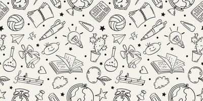 Seamless pattern on the theme of education, contour drawings by hand. Suitable for covers, wrapping paper, backgrounds. vector