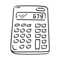 Calculator. Contour, abstract drawing by hand, doodle. Black on white background, . vector