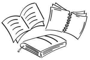 Open and closed notebooks. Contour, abstract drawing by hand, doodle. Black on white background, . vector