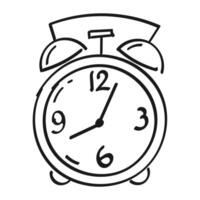 Alarm clock. Contour, abstract drawing by hand, doodle. Black on white background, . vector